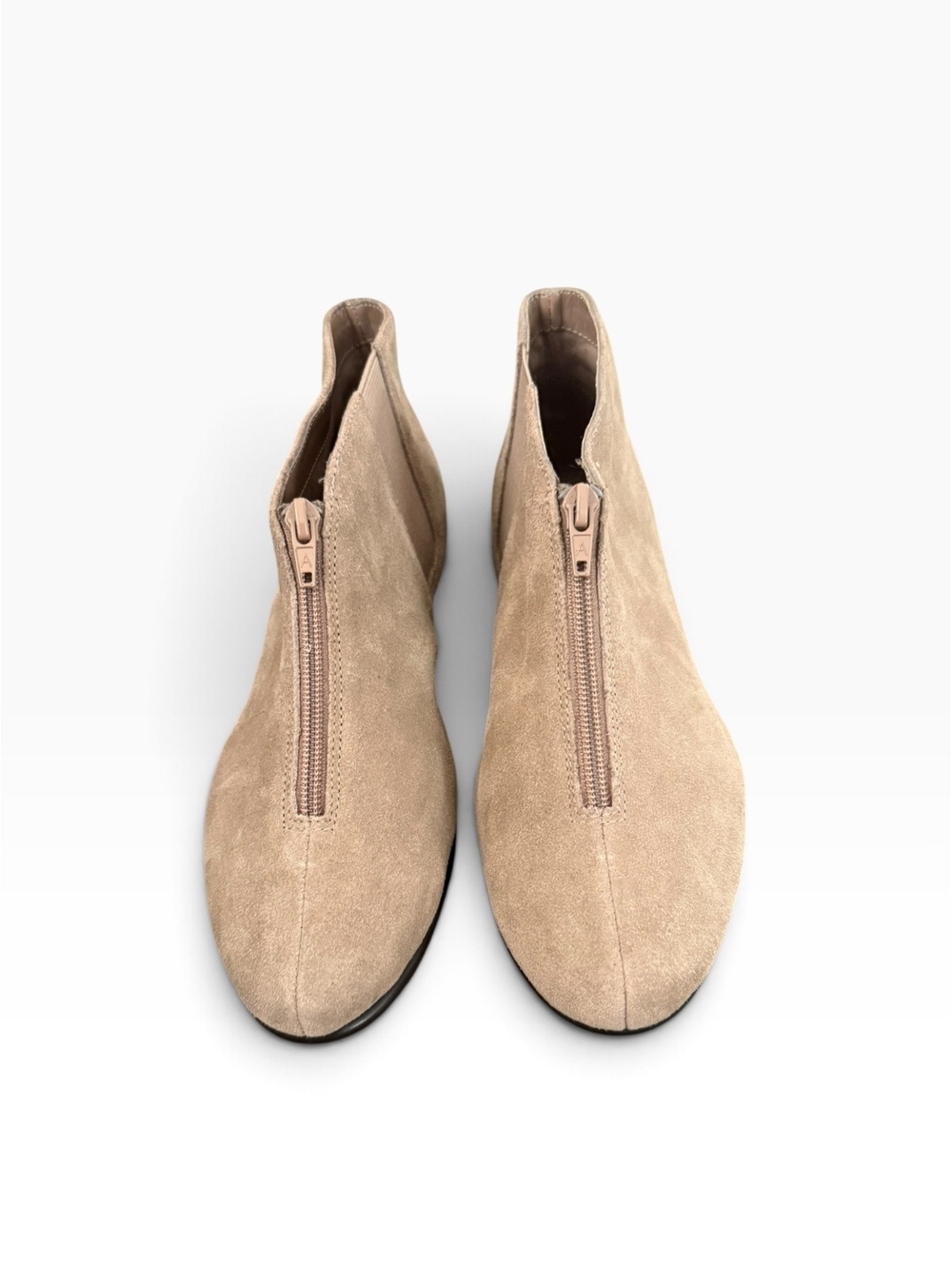 Aerosoles Beige Suede Ankle Booties with Front Zipper - Size 8